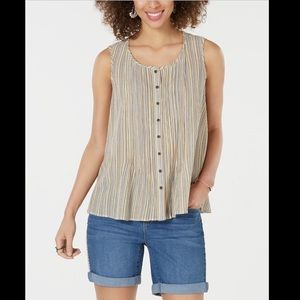 STYLE&CO COTTON STRIPED BUTTON FRONT TOP